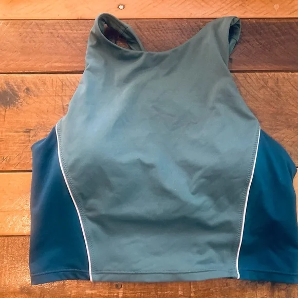 Athleta Colorblock Crop Bikini Top A-C size S Green - Picture 3 of 5